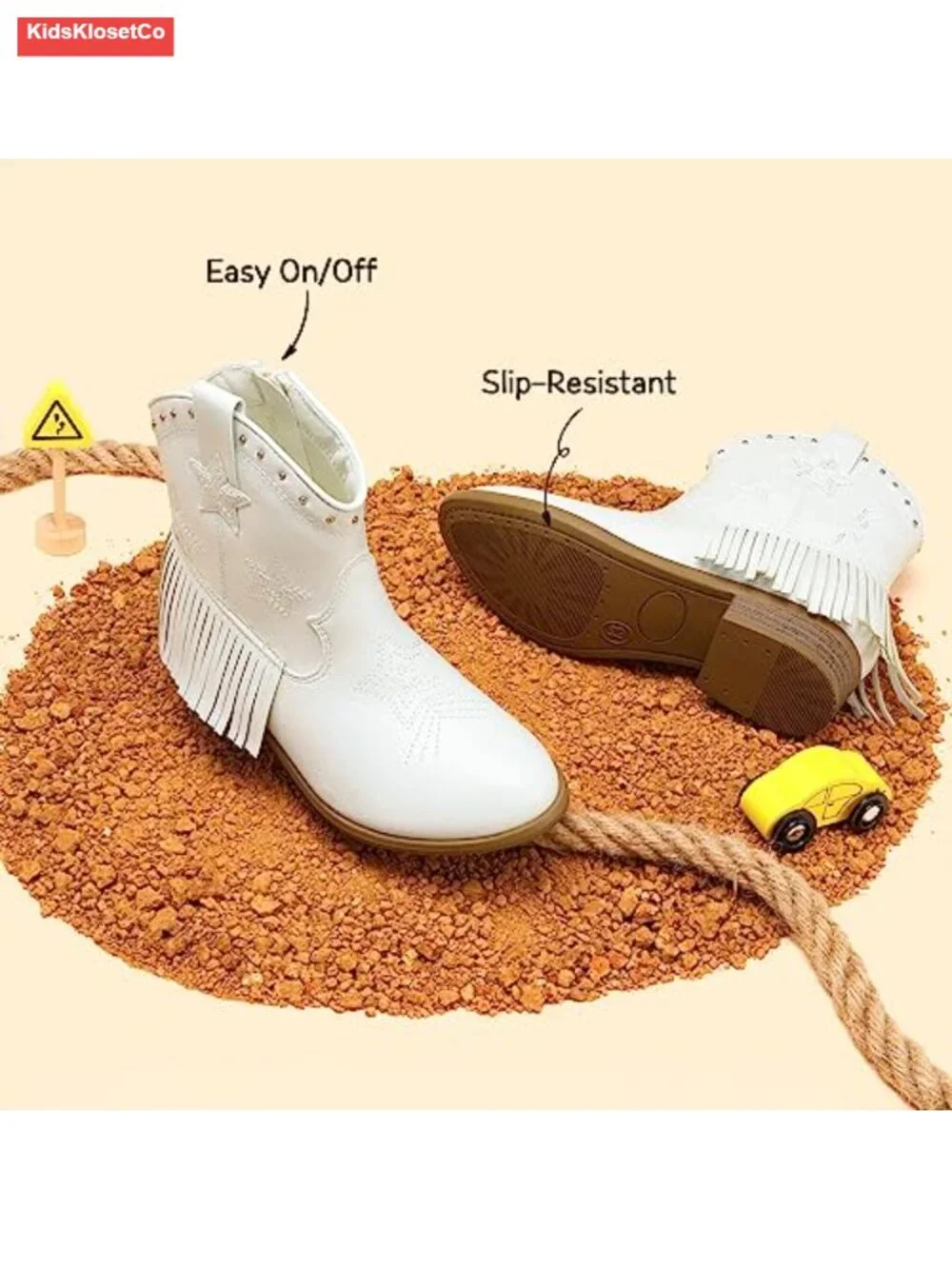 Girls Cowgirl Western Boots Side Zipper Tassel Ankle Boots Faux Leather
